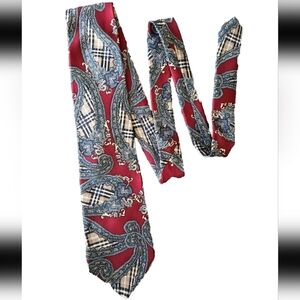 Salvatori Paisley Tartan Check Plaid Floral Deep Red Classic Academia Tie USA